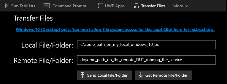 The Transfer Files screen
